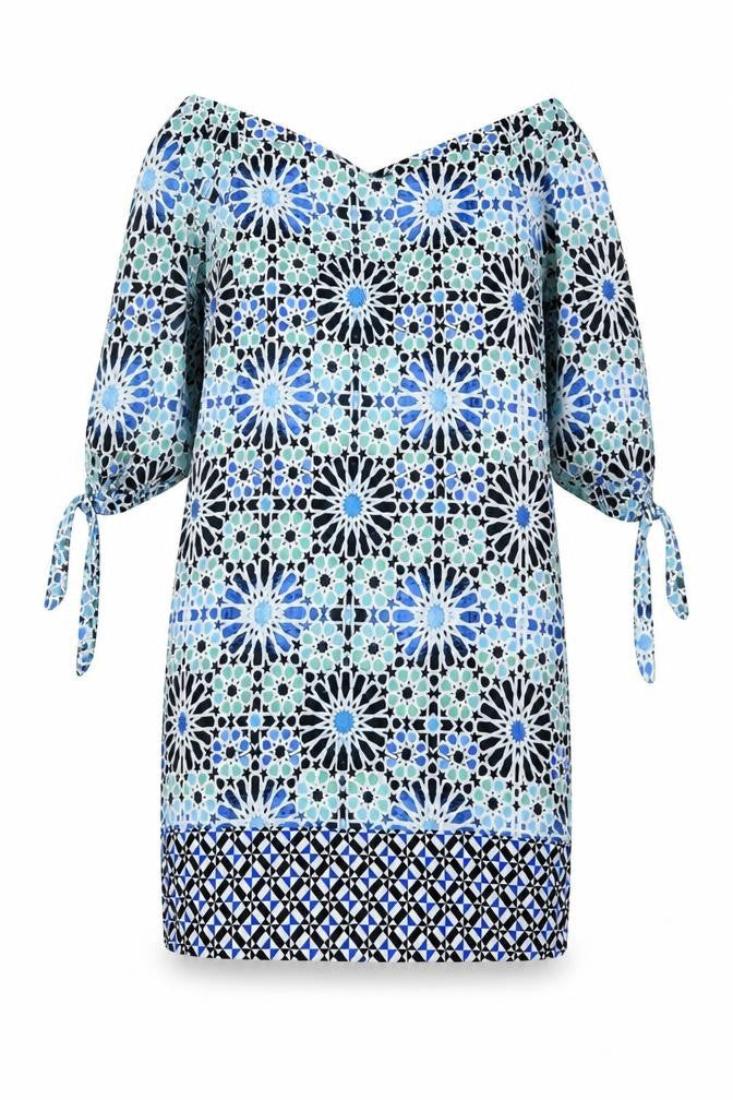 Wallis Women Blue Geometric Off Shoulder Shift Dress Size 10
