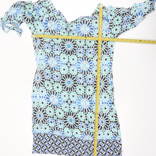 Wallis Women Blue Geometric Off Shoulder Shift Dress Size 10