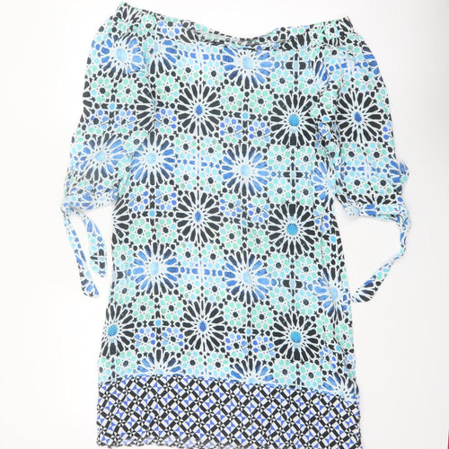 Wallis Women Blue Geometric Off Shoulder Shift Dress Size 10