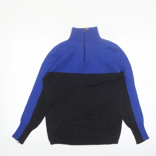 Snow Finel Womens Blue Merino Wool High Neck 1/2 Zip Jumper M