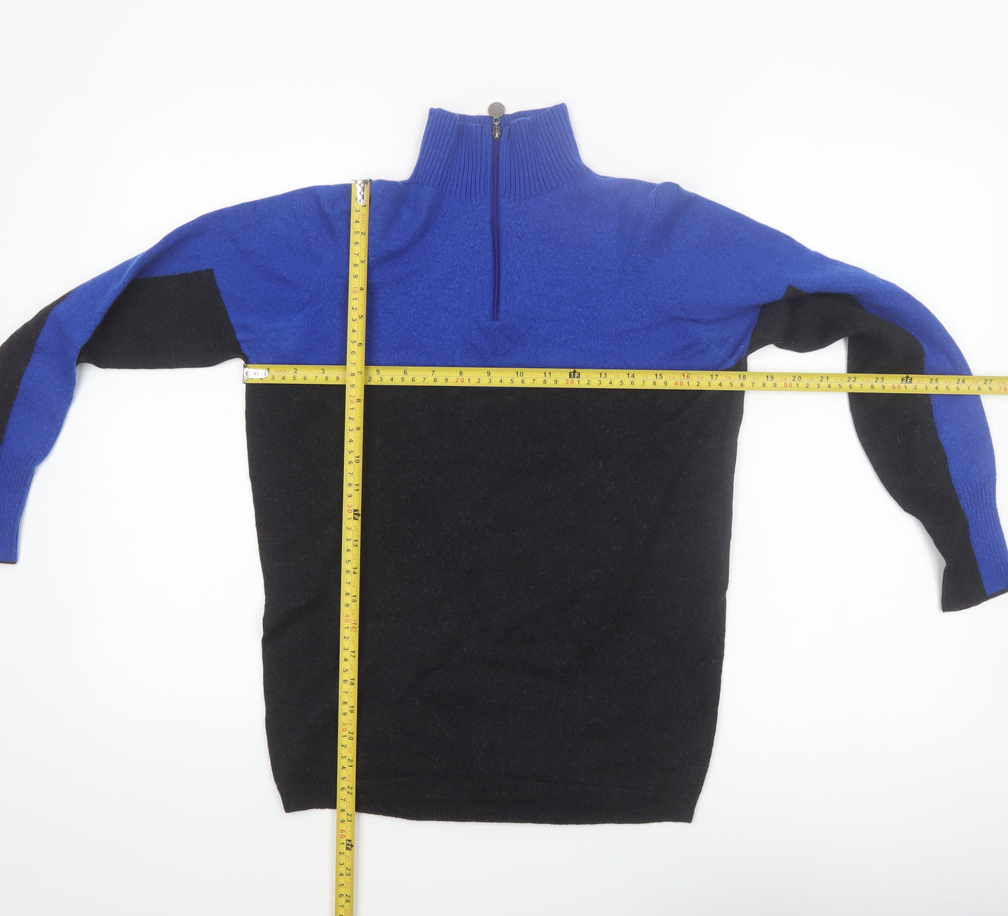 Snow Finel Womens Blue Merino Wool High Neck 1/2 Zip Jumper M