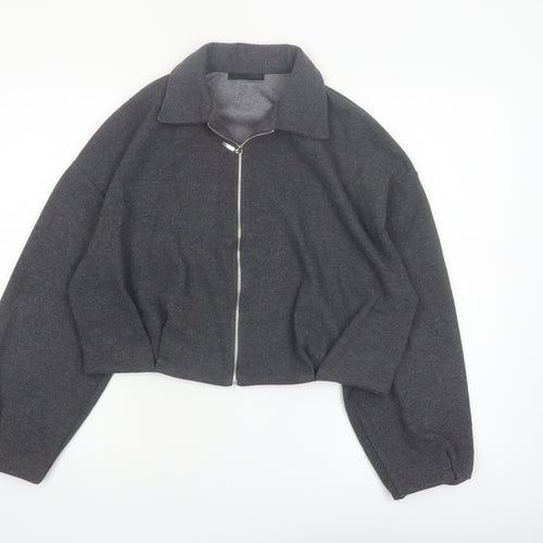 ZARA Women’s Grey Cropped Bomber Jacket Size S Full Zip Twill
