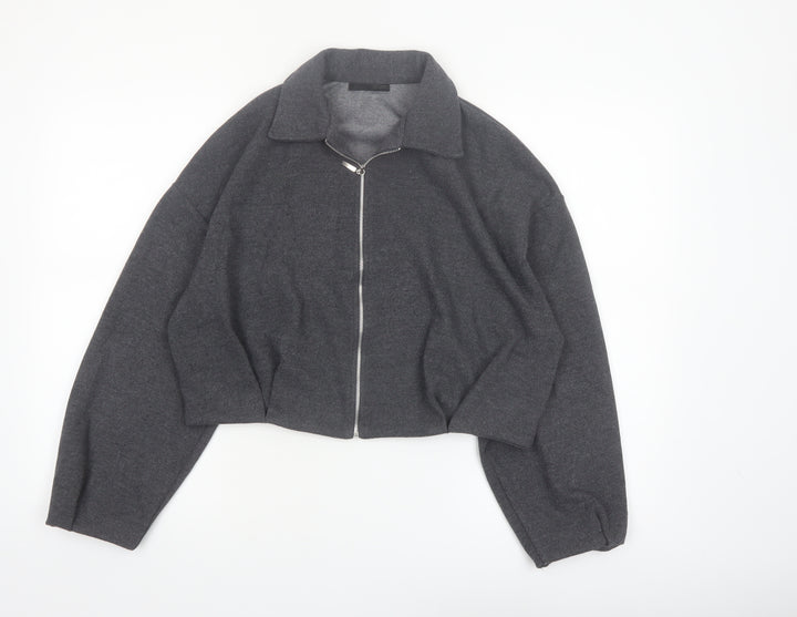 ZARA Women’s Grey Cropped Bomber Jacket Size S Full Zip Twill
