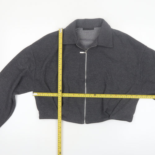 ZARA Women’s Grey Cropped Bomber Jacket Size S Full Zip Twill