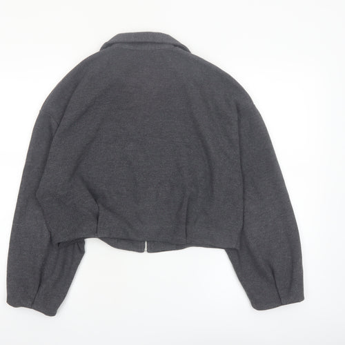 ZARA Women’s Grey Cropped Bomber Jacket Size S Full Zip Twill