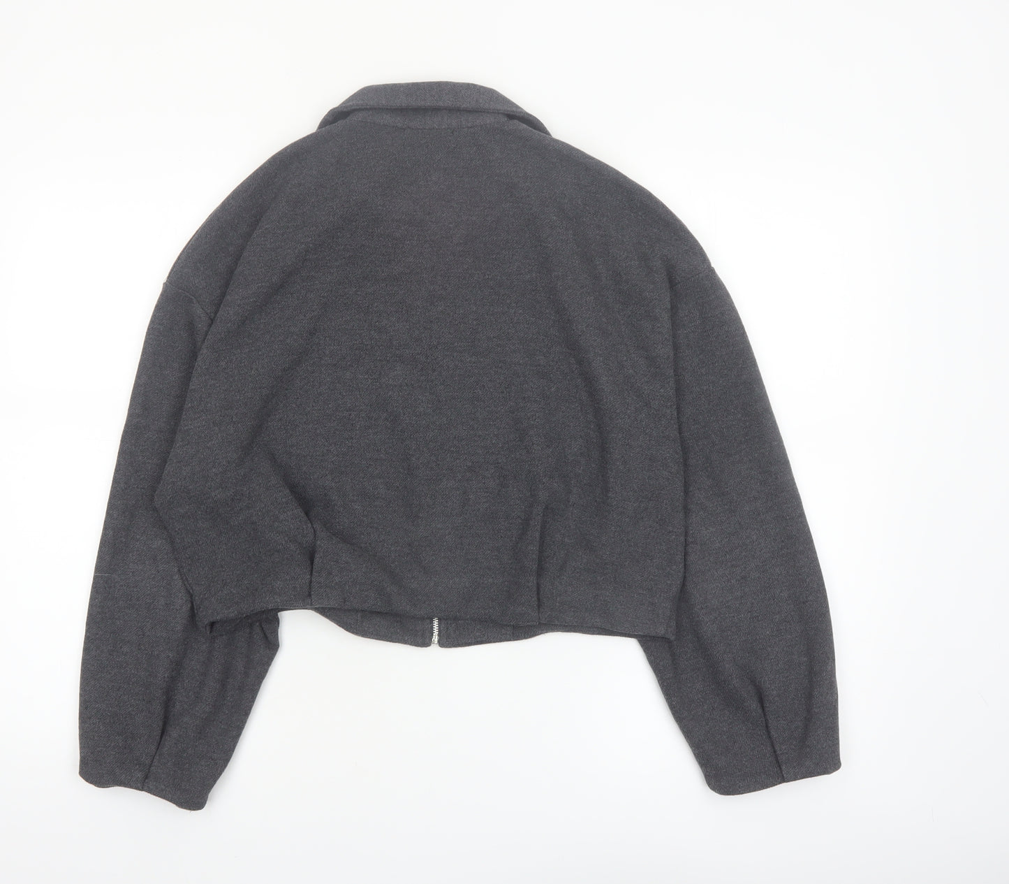 ZARA Women’s Grey Cropped Bomber Jacket Size S Full Zip Twill
