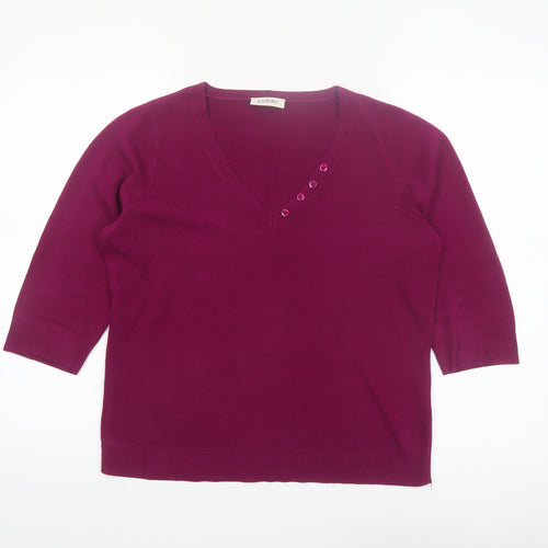 BHS Women’s Petite Hot Pink V-Neck 3/4 Sleeve Acrylic Jumper Size 16