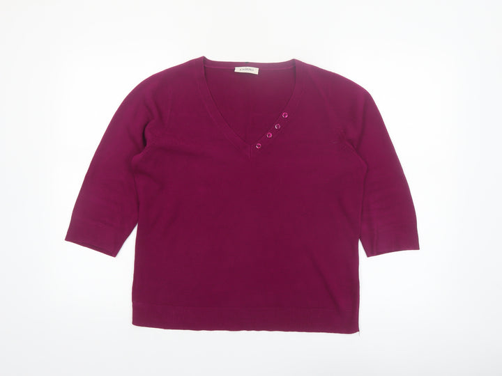 BHS Women’s Petite Hot Pink V-Neck 3/4 Sleeve Acrylic Jumper Size 16