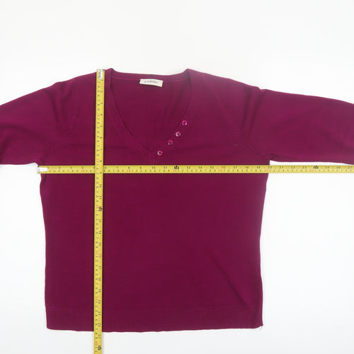 BHS Women’s Petite Hot Pink V-Neck 3/4 Sleeve Acrylic Jumper Size 16