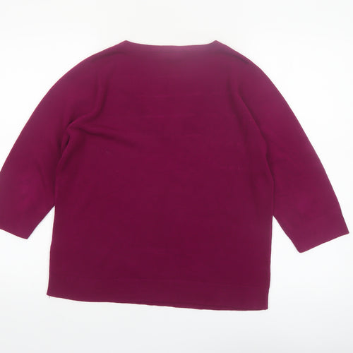 BHS Women’s Petite Hot Pink V-Neck 3/4 Sleeve Acrylic Jumper Size 16