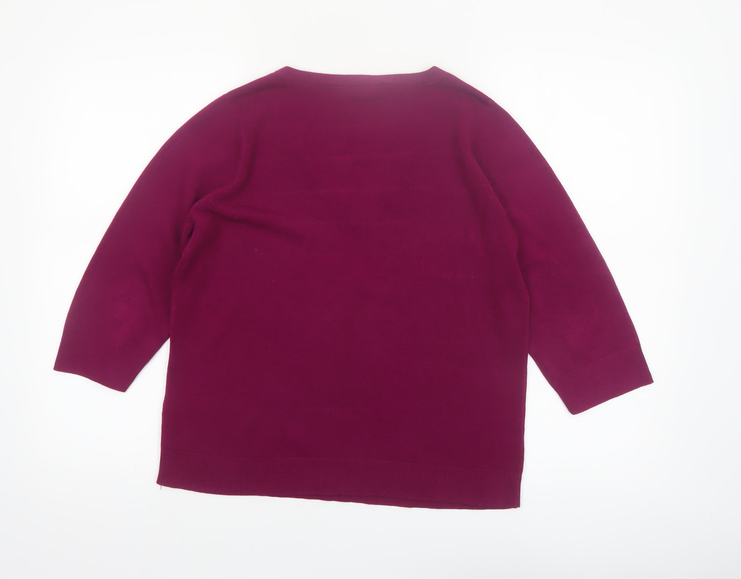 BHS Women’s Petite Hot Pink V-Neck 3/4 Sleeve Acrylic Jumper Size 16