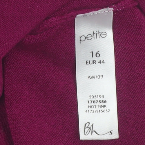 BHS Women’s Petite Hot Pink V-Neck 3/4 Sleeve Acrylic Jumper Size 16