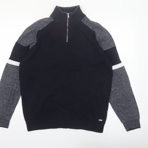 Next Men's Black XL 1/4 Zip High Neck Cotton Jumper