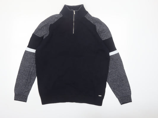 Next Men's Black XL 1/4 Zip High Neck Cotton Jumper