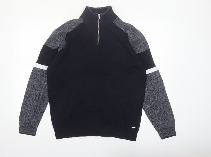 Next Men's Black XL 1/4 Zip High Neck Cotton Jumper