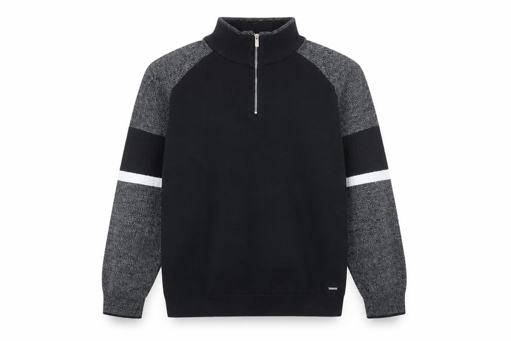 Front view of Next Men's Black XL 1/4 Zip High Neck Cotton Jumper