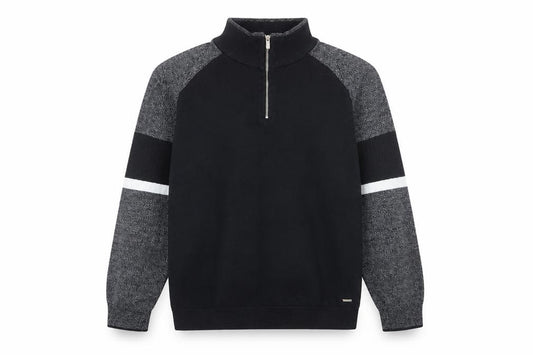 Front view of Next Men's Black XL 1/4 Zip High Neck Cotton Jumper