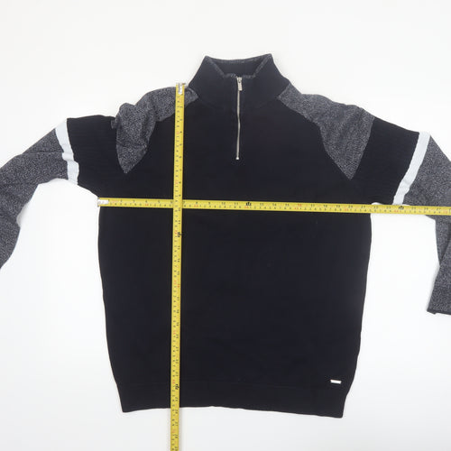 Next Men's Black XL 1/4 Zip High Neck Cotton Jumper