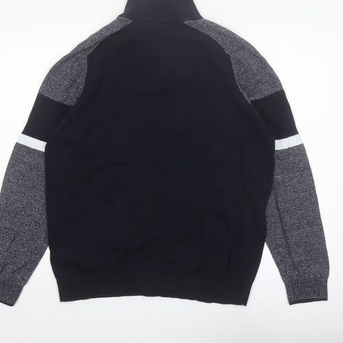 Next Men's Black XL 1/4 Zip High Neck Cotton Jumper