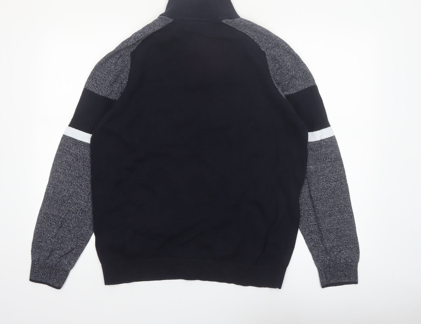 Next Men's Black XL 1/4 Zip High Neck Cotton Jumper