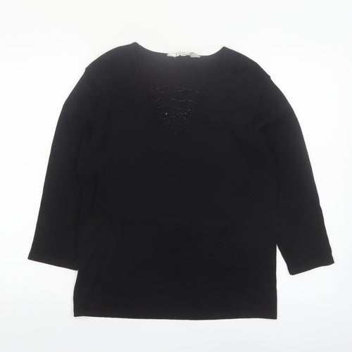 Tigi Wear Women’s Black V-Neck 3/4 Sleeve Pullover Jumper Size 10