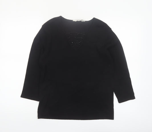 Tigi Wear Women’s Black V-Neck 3/4 Sleeve Pullover Jumper Size 10