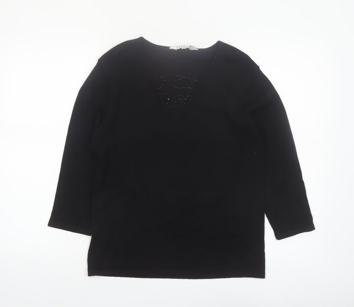 Tigi Wear Women’s Black V-Neck 3/4 Sleeve Pullover Jumper Size 10