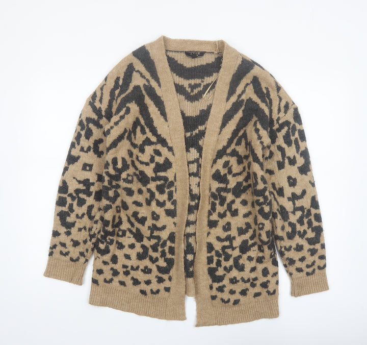 Lipsy London Womens Beige Leopard Print Cardigan Medium Knit