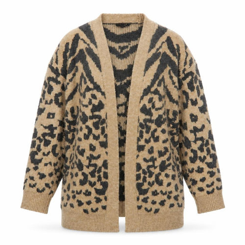 Lipsy London Womens Beige Leopard Print Cardigan Medium Knit