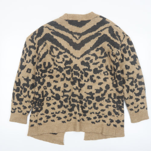 Lipsy London Womens Beige Leopard Print Cardigan Medium Knit