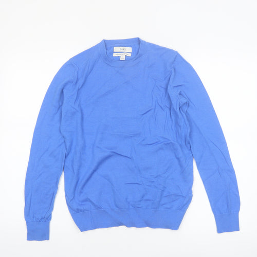 Marks and Spencer Women Blue Size 8 Crew Neck Merino Wool Jumper