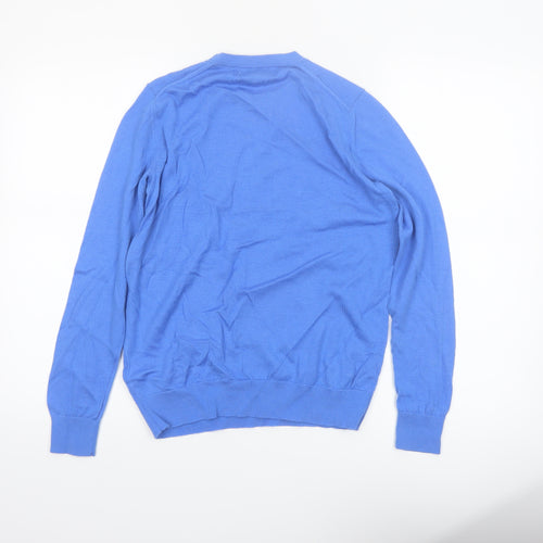 Marks and Spencer Women Blue Size 8 Crew Neck Merino Wool Jumper