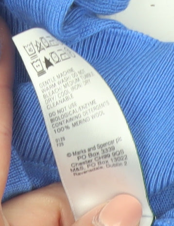 Marks and Spencer Women Blue Size 8 Crew Neck Merino Wool Jumper