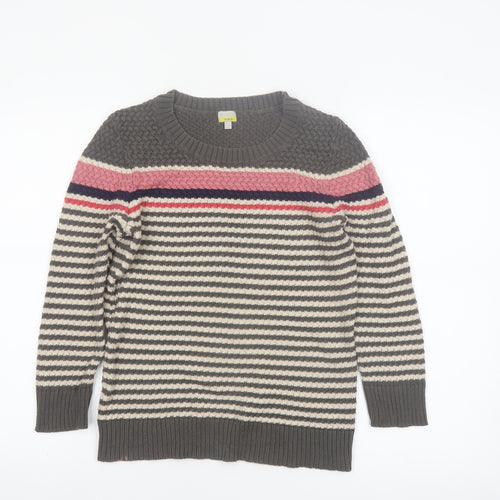 Hobbs Women’s Grey Striped Cotton Chunky Knit Jumper Size 10