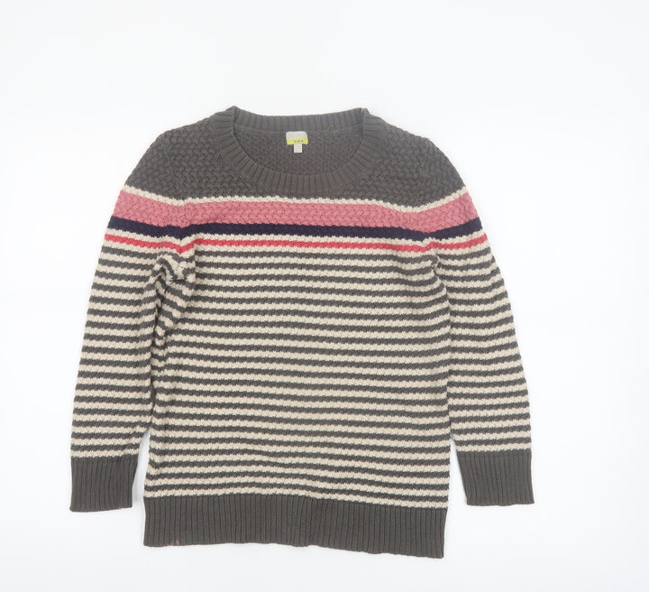 Hobbs Women’s Grey Striped Cotton Chunky Knit Jumper Size 10