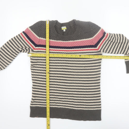 Hobbs Women’s Grey Striped Cotton Chunky Knit Jumper Size 10