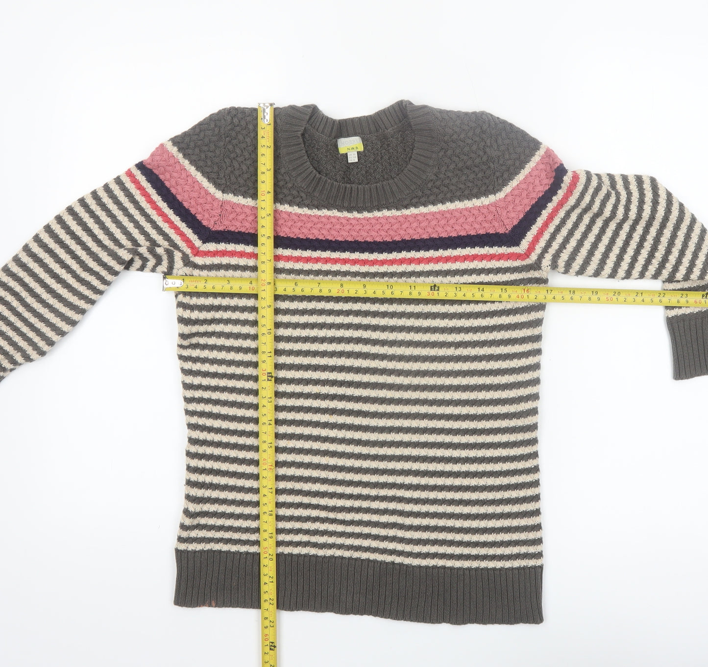 Hobbs Women’s Grey Striped Cotton Chunky Knit Jumper Size 10
