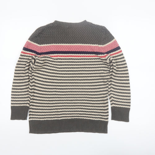 Hobbs Women’s Grey Striped Cotton Chunky Knit Jumper Size 10
