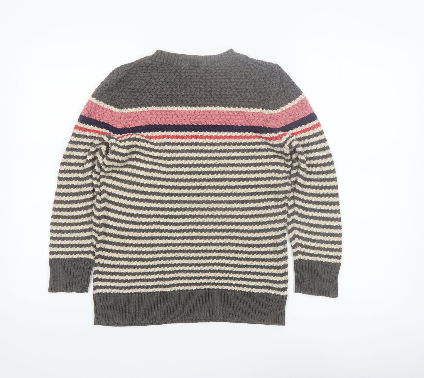 Hobbs Women’s Grey Striped Cotton Chunky Knit Jumper Size 10