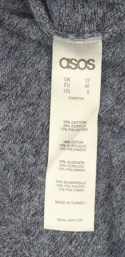 ASOS Women Blue Knit Tie Hem Jumper Size 12 Crew Neck Pullover