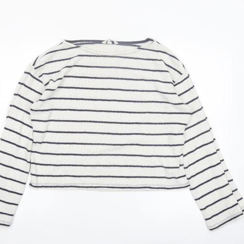 H&M Women’s White Striped Boat Neck Knit Jumper Size 12