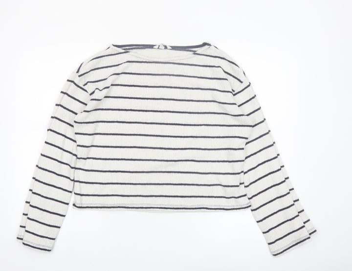 H&M Women’s White Striped Boat Neck Knit Jumper Size 12