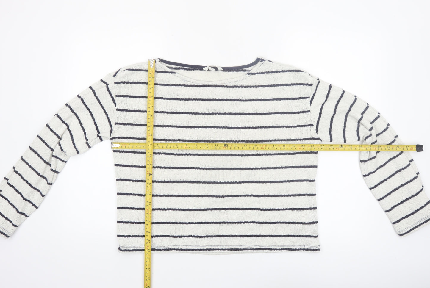 H&M Women’s White Striped Boat Neck Knit Jumper Size 12