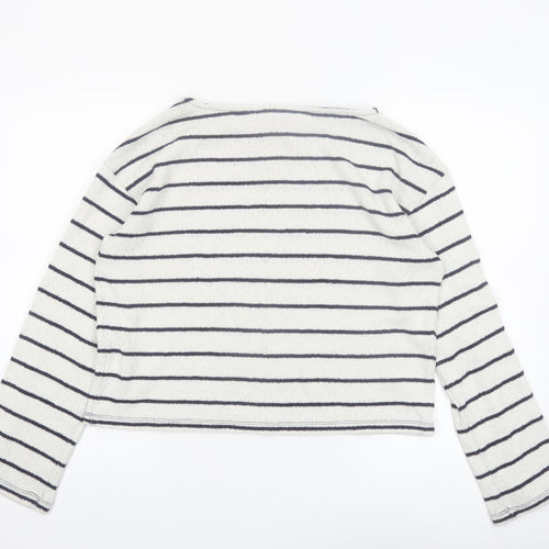 H&M Women’s White Striped Boat Neck Knit Jumper Size 12