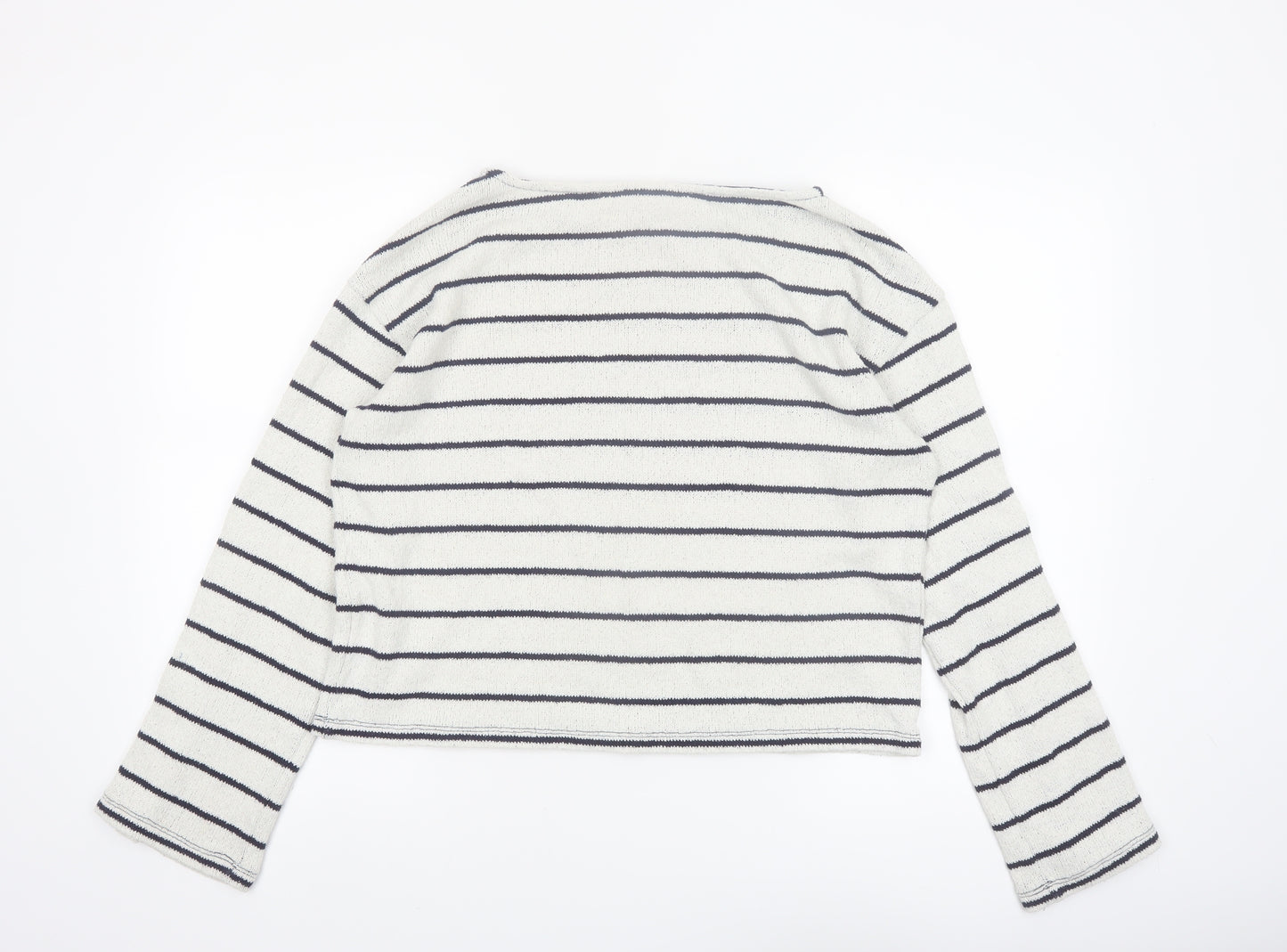 H&M Women’s White Striped Boat Neck Knit Jumper Size 12