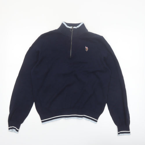 U.S. Polo Assn. Women's Navy Blue Cotton 1/4 Zip Jumper Size 14
