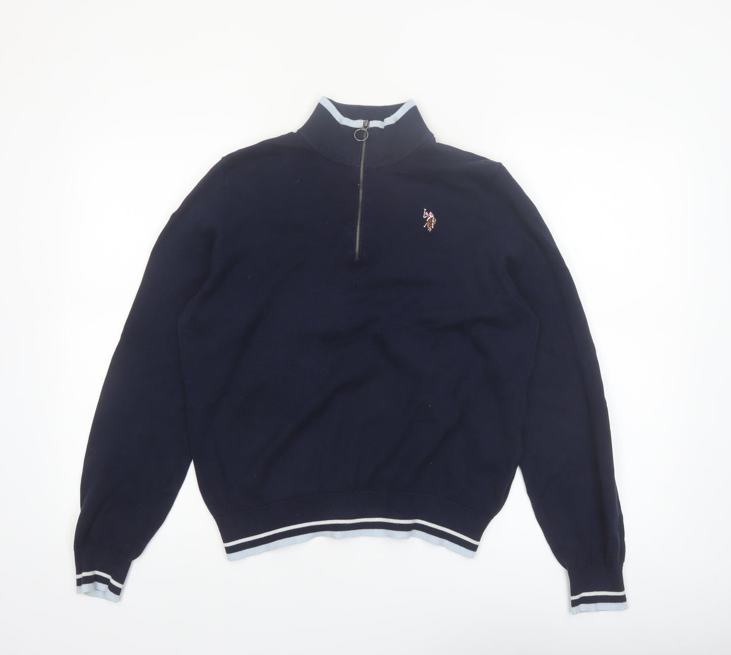 U.S. Polo Assn. Women's Navy Blue Cotton 1/4 Zip Jumper Size 14