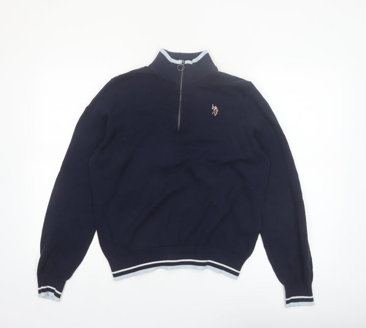 U.S. Polo Assn. Women's Navy Blue Cotton 1/4 Zip Jumper Size 14