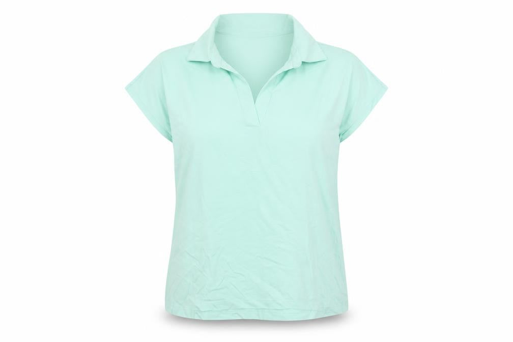 Front view of Lands' End Women's Green Cotton Polo Shirt, size M