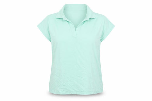 Front view of Lands' End Women's Green Cotton Polo Shirt, size M